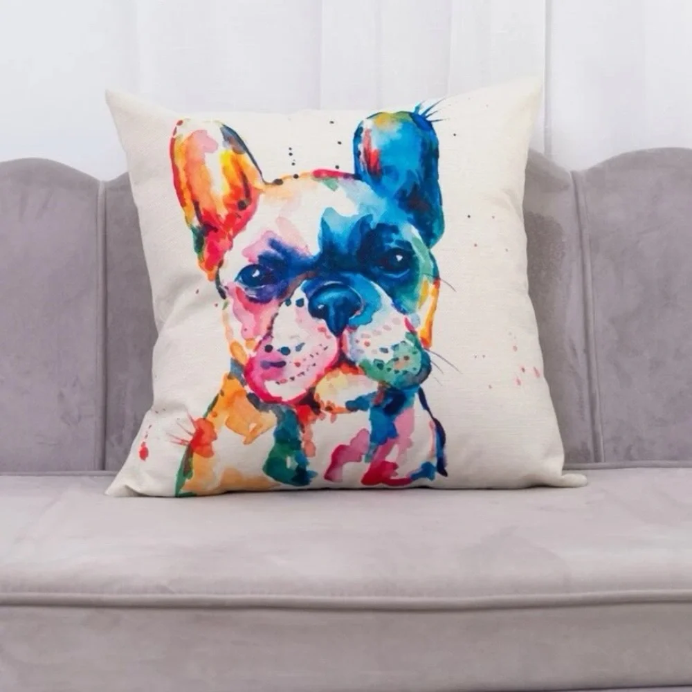 Colorful French Bulldog Throw Pillow Cover Dog Art Frenchie Decor Zip 18x18 NWT